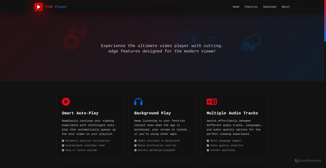Security scan screenshot of https://vybeplayer.com/features