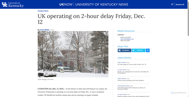Security scan screenshot of http://uknow.uky.edu/campus-news/uk-operating-2-hour-delay-friday-dec-12