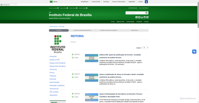 Security scan screenshot of https://www.ifb.edu.br/reitori