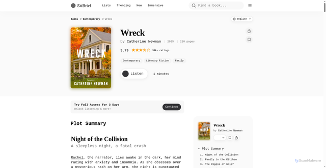 Security scan screenshot of https://sobrief.com/books/wreck