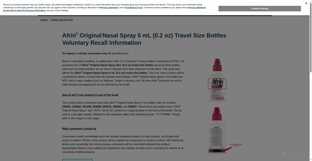 Security scan screenshot of https://www.livewell.bayer.com/afrin-original-spray-recall