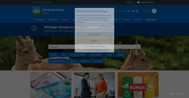 Security scan screenshot of https://www.comune.mosoinpassiria.bz.it
