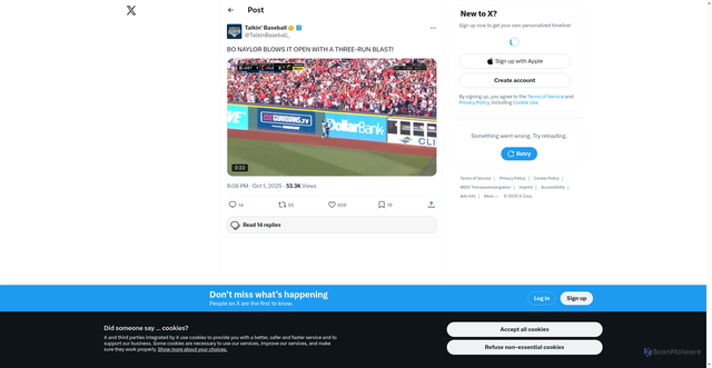 Security scan screenshot of https://x.com/i/status/1973479675860230636