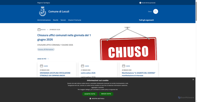 Security scan screenshot of https://www.comune.loculi.nu.it/index.php