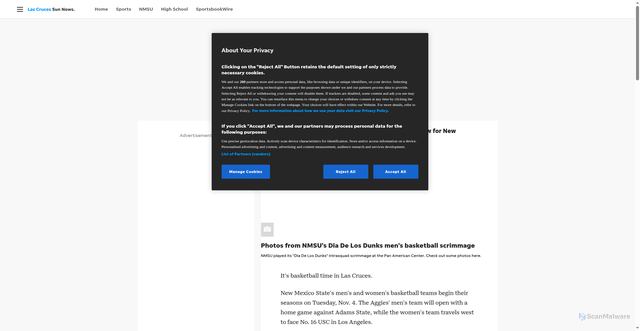 Security scan screenshot of https://www.lcsun-news.com/story/sports/college/nmsu/2025/11/04/new-mexico-state-aggies-basketball-season-openers-adams-state-usc-trojans/87061051007/