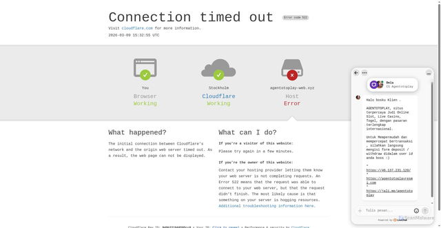 Security scan screenshot of https://situs-agentotoplay-login.sbs/inicial/