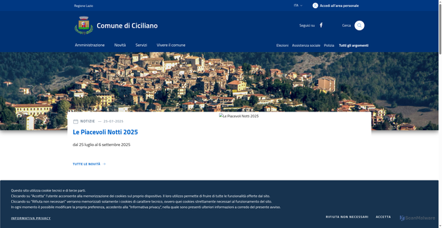 Security scan screenshot of https://www.comune.ciciliano.rm.it/