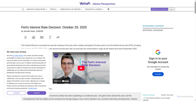 Security scan screenshot of https://www.advisorperspectives.com/dshort/updates/2025/10/30/feds-interest-rate-decision-october-29-2025