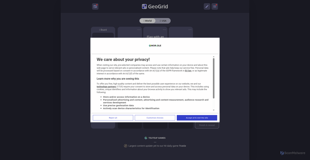 Security scan screenshot of https://geogridgame.com