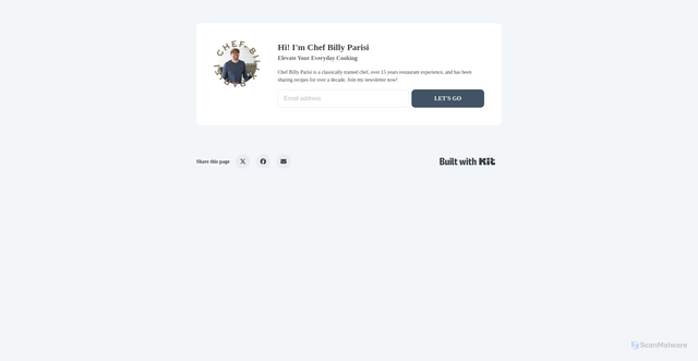 Security scan screenshot of https://chefbillyparisi.ck.page