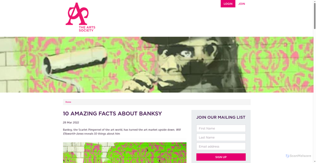 Security scan screenshot of https://theartssociety.org/arts-news-features/10-amazing-facts-about-banksy