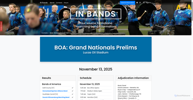 Security scan screenshot of https://inbands.com/contests/2025-boa-grand-nationals-prelims