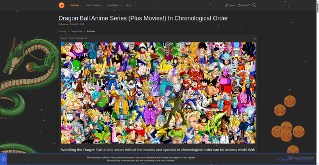 Security scan screenshot of https://dragonballforums.com/threads/dragon-ball-anime-series-plus-movies-in-chronological-order.1910/
