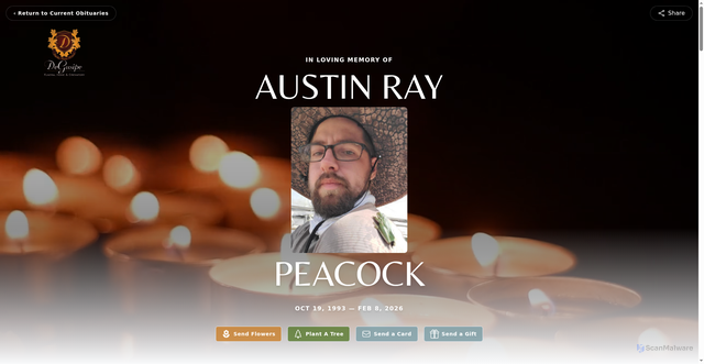 Security scan screenshot of https://www.degusipefuneralhome.com/obituaries/austin-peacock