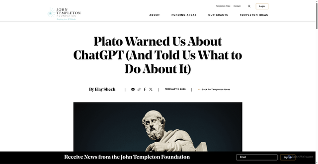 Security scan screenshot of https://www.templeton.org/news/plato-warned-us-about-chatgpt-and-told-us-what-to-do-about-it