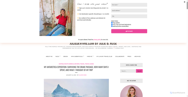 Security scan screenshot of https://juliedevivre.com/2024/01/16/my-antarctica-expedition-surviving-the-drake-passage-how-many-days-i-spent-and-what-i-thought-of-my-trip/