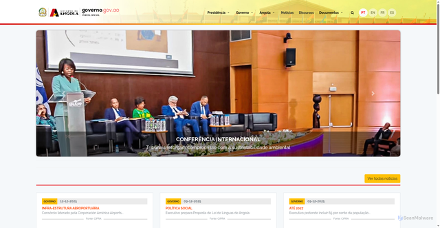 Security scan screenshot of http://governo.gov.ao/