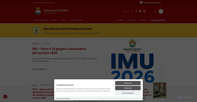 Security scan screenshot of https://www.comune.oristano.it