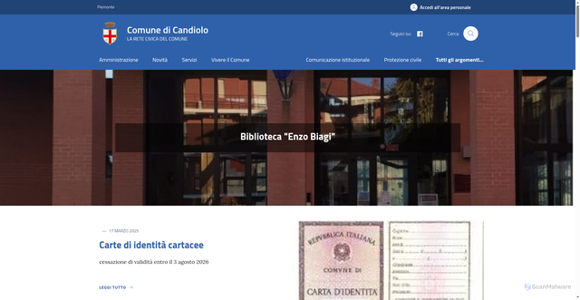 Security scan screenshot of https://www.comune.candiolo.torino.it