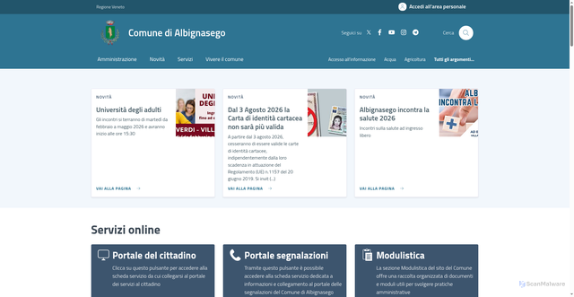 Security scan screenshot of https://www.comune.albignasego.pd.it/