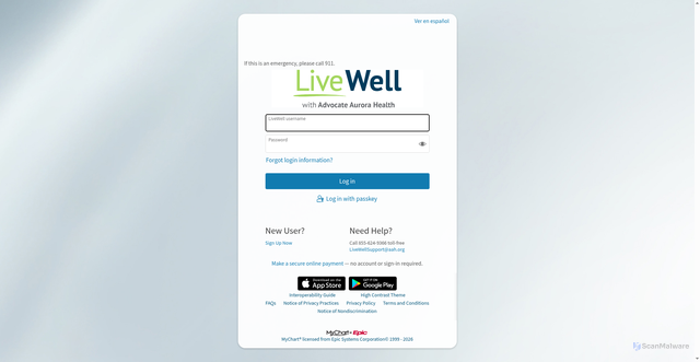 Security scan screenshot of https://mychart.et0301.epichosted.com