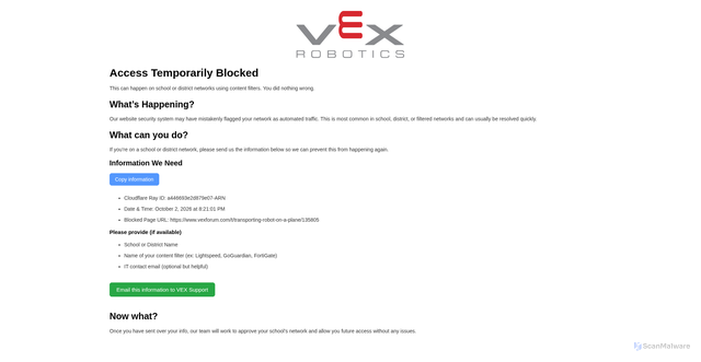 Security scan screenshot of https://www.vexforum.com/t/transporting-robot-on-a-plane/135805