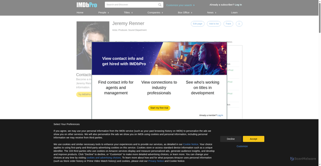 Security scan screenshot of https://pro.imdb.com/name/nm0719637/