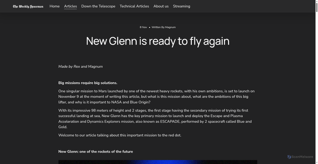 Security scan screenshot of https://www.theweeklyspaceman.com/articles/new-glenn-is-ready-to-fly-again
