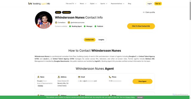 Security scan screenshot of https://bookingagentinfo.com/celebrity/whindersson-nunes/