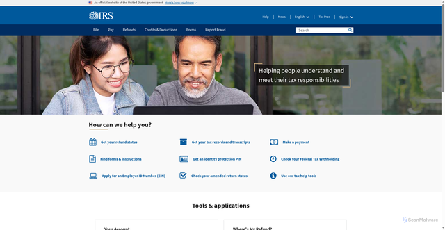 Security scan screenshot of https://www.irs.gov/