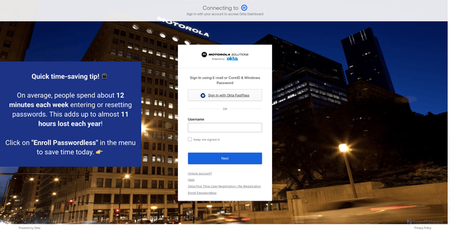 Security scan screenshot of https://motorolasolutions.okta.com