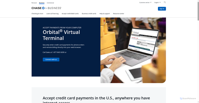 Security scan screenshot of http://www.chase.com/business/payments/virtual-terminal