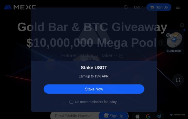Security scan screenshot of https://www.mexc.com/