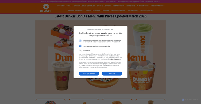 Security scan screenshot of https://dunkin-donutmenu.com/