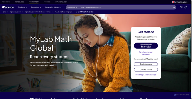 Security scan screenshot of https://www.mathxl.com