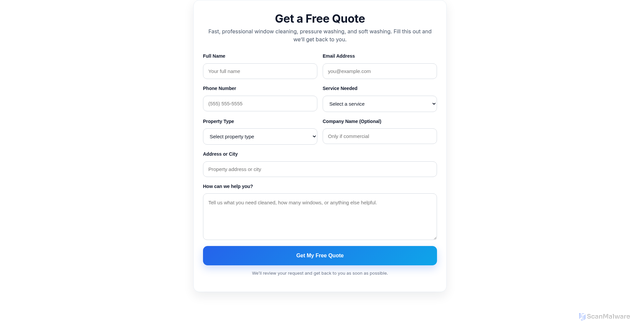 Security scan screenshot of https://shinebackwindowwashing.com/get-a-free-quote