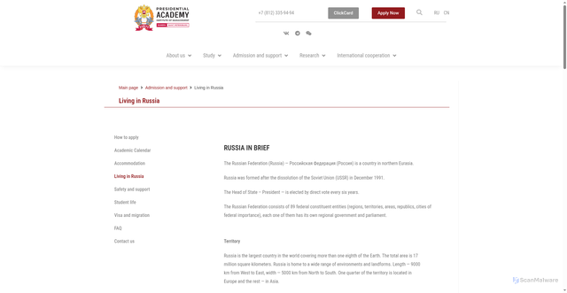 Security scan screenshot of https://eng.spb.ranepa.ru/admission-support/living-in-russia/