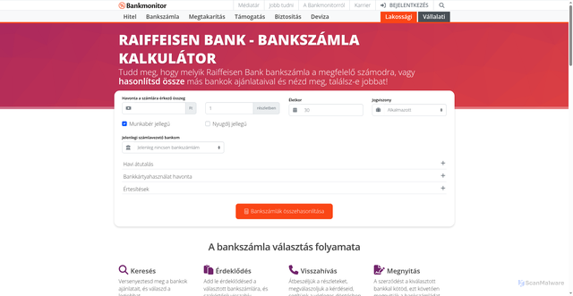 Security scan screenshot of https://ajanlatado.bankmonitor.info/raiffeisen/bankszamla/?link_type=landing-faq