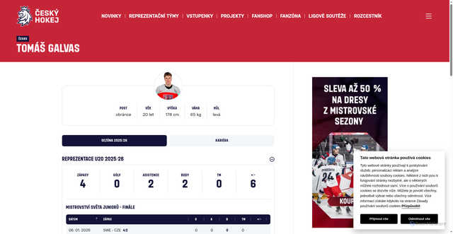 Security scan screenshot of https://www.ceskyhokej.cz/player/detail/51