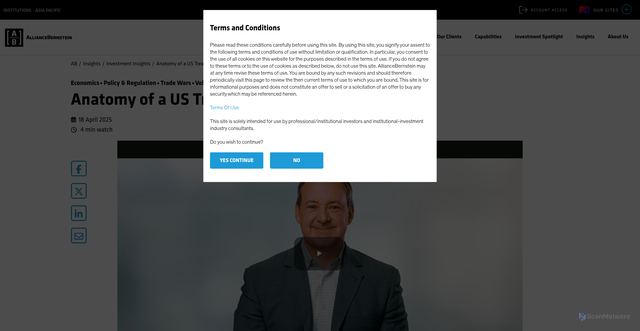 Security scan screenshot of https://www.alliancebernstein.com/apac/en/institutions/insights/investment-insights/anatomy-of-a-us-treasury-sell-off.html