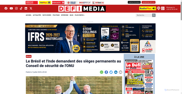 Security scan screenshot of https://defimedia.info/le-bresil-et-linde-demandent-des-sieges-permanents-au-conseil-de-securite-de-lonu