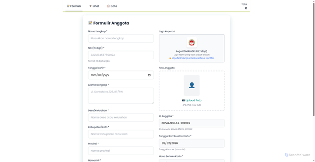 Security scan screenshot of https://komaladelsi.web.id/kta