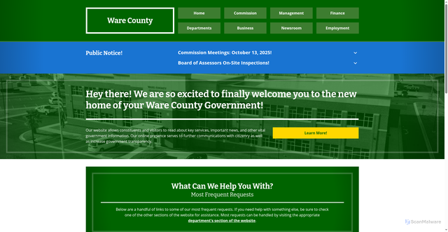 Security scan screenshot of https://www.warecountyga.gov/