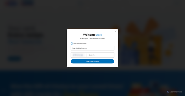 Security scan screenshot of https://centrewardz.centralbank.bank.in/?popup=modal_login&next=%2Fproducts%2Fproduct-details%2FPROHN9TOBVD4%3F