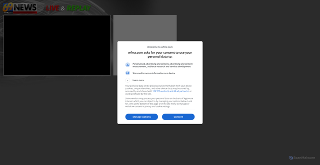 Security scan screenshot of https://wfmz.com/app/site/livenews/