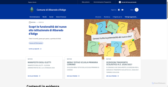 Security scan screenshot of https://www.comune.albaredodadige.vr.it