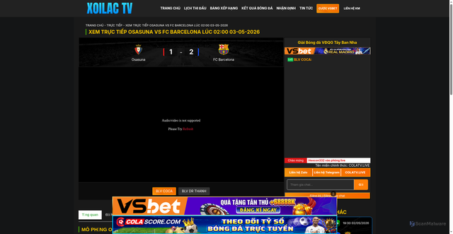 Security scan screenshot of https://sisterhoodclub.io/truc-tiep/osasuna-vs-fc-barcelona-luc-0200-ngay-03-05-2026-vmqy9ivprxghgk9