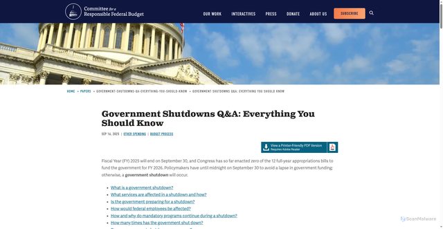 Security scan screenshot of https://www.crfb.org/papers/government-shutdowns-qa-everything-you-should-know