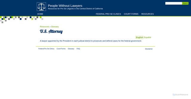 Security scan screenshot of https://prose.cacd.uscourts.gov/glossary/usattorney