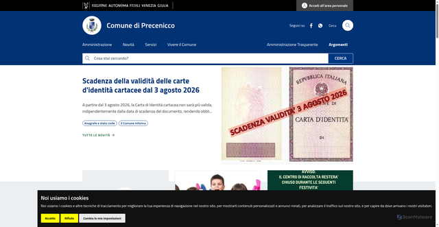 Security scan screenshot of https://www.comune.precenicco.ud.it